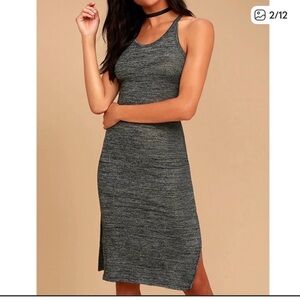 NWT Lulus Stunning View Bodycon Midi Dress in Heather Grey Size Large